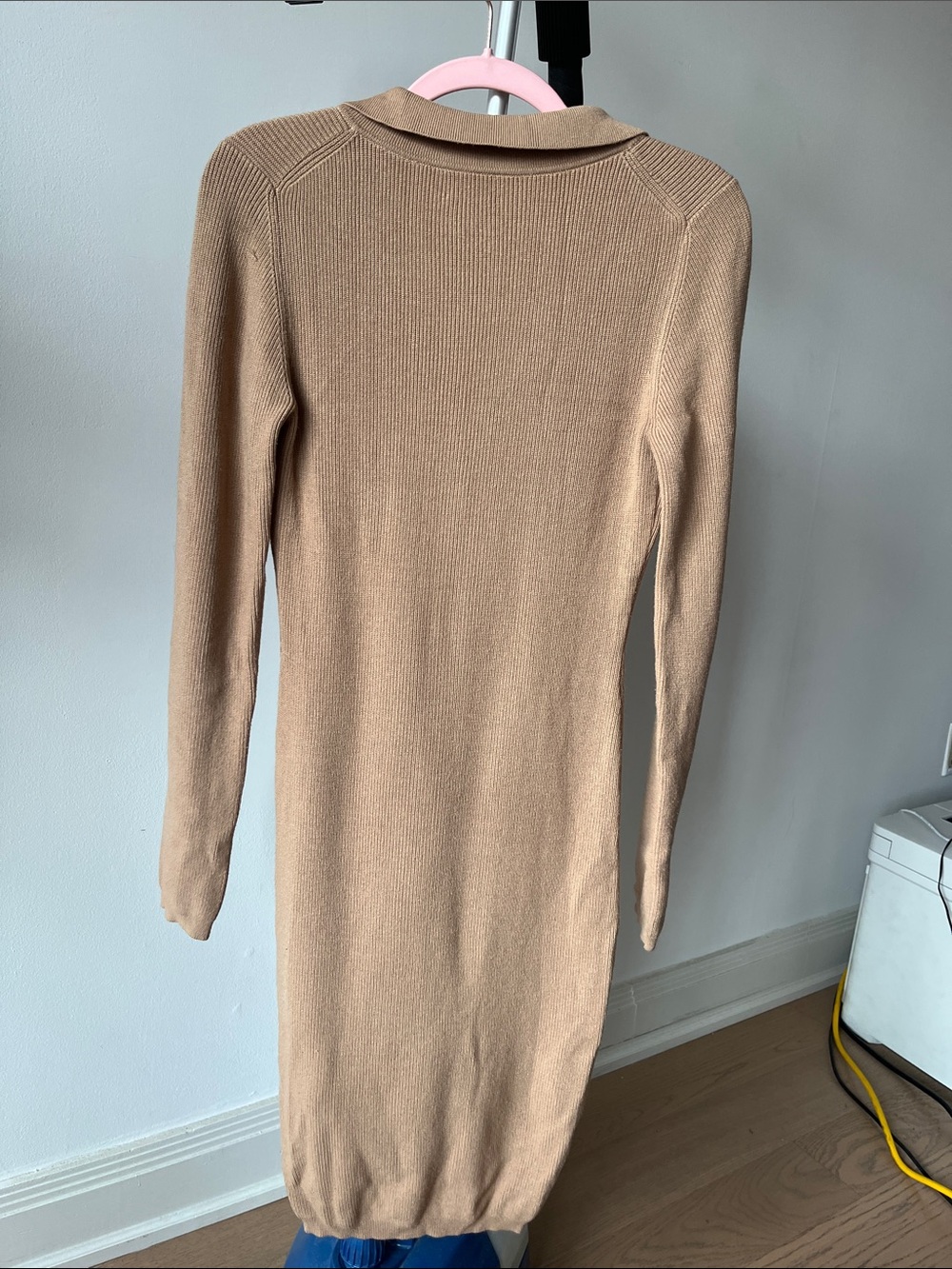 Aritzia Wilfred Button-Front Tan Knit Dress with Collar - Picture 4 of 5